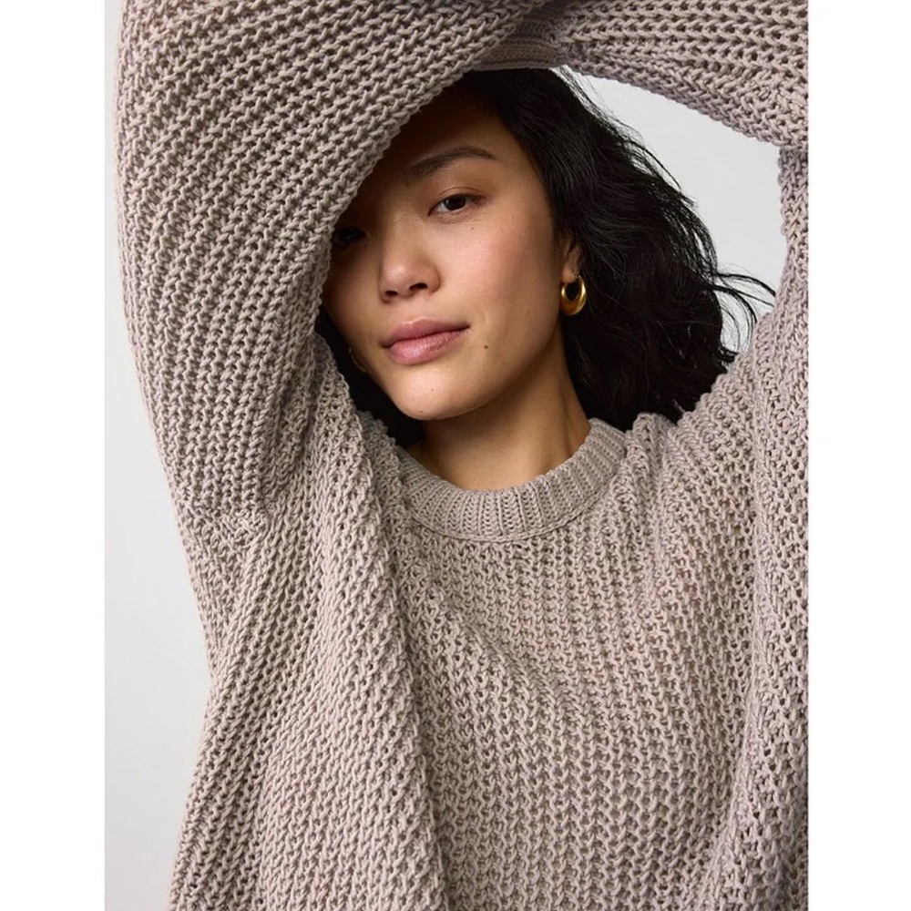 Eileen Fisher Organic Cotton Twisted Texture Knit Round Neck Long Sleeve Sweater - Picture 2 of 3